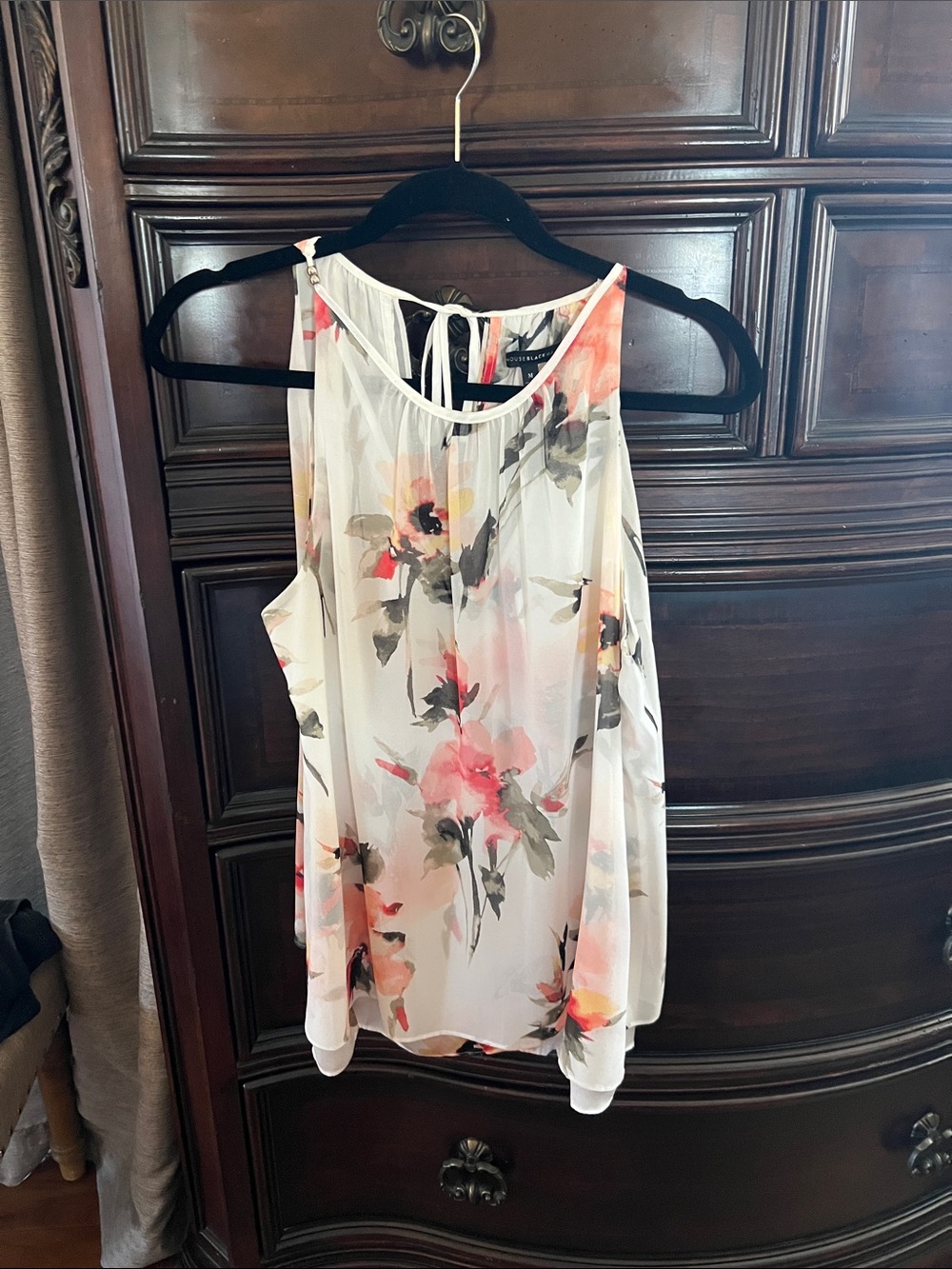 White House Black Market Cream Floral Halter Shell Top